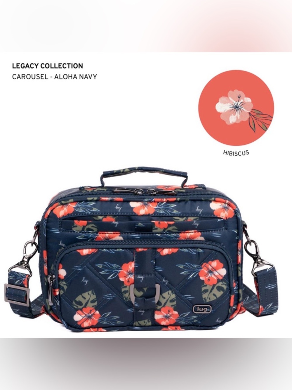 NWT Lug LEGACY CAROUSEL in ALOHA NAVY Quilted Floral Crossbody Bag Orange Flower